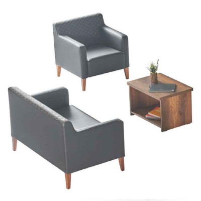 Werkplaats-set 3-delig 2-zits fauteuil salontafel zwart bruin modern