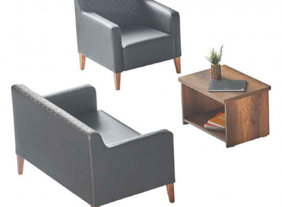 Werkplaats-set 3-delig 2-zits fauteuil salontafel zwart bruin modern