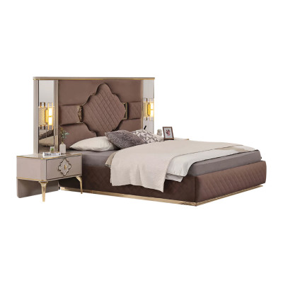 Bruin-Beige Exclusieve Slaapkamerset Tweepersoonsbed 2x Nachtkastjes