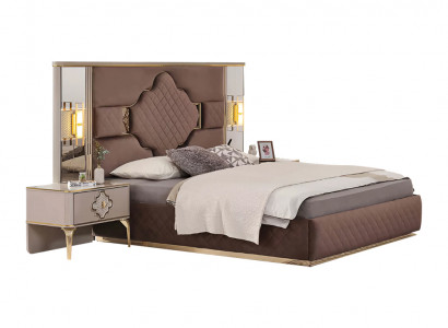 Bruin-Beige Exclusieve Slaapkamerset Tweepersoonsbed 2x Nachtkastjes