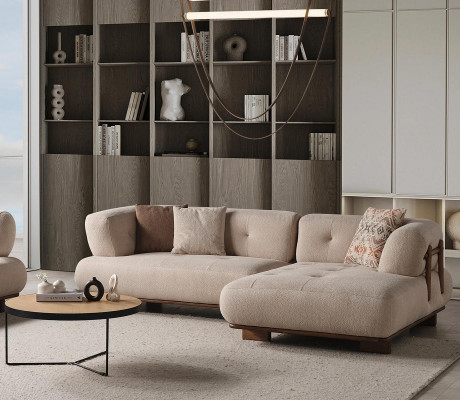 Moderne Beige L-vormige Design Bank Woonkamer Zitbank Elegante Hoekbanken