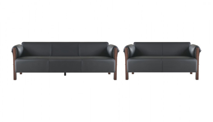 Zitmeubel 3-zitsbank 2-zitsbank zwart compleet hout lederen sofa's sofa-set