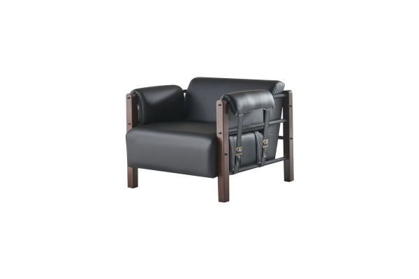 Bankstel Bankstellen Banken Leer 2-Zits Fauteuil Zwart Modern Hout