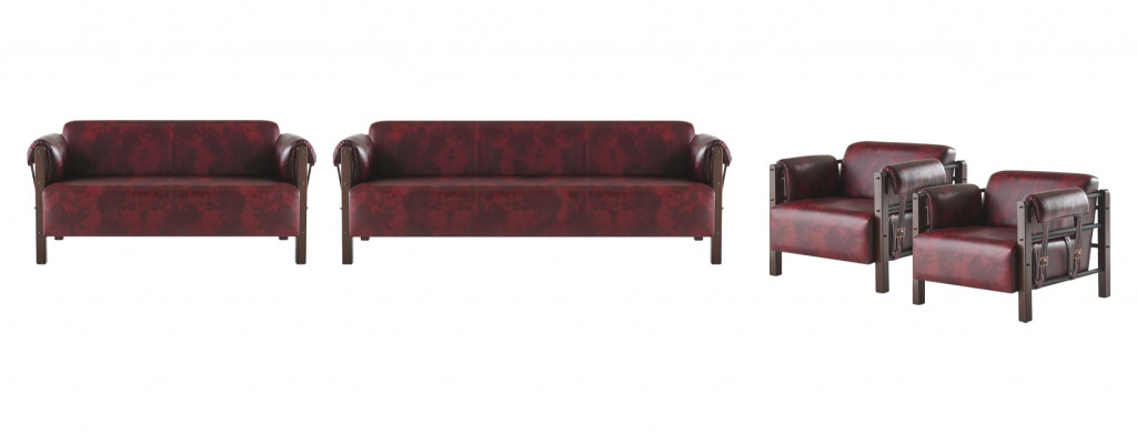 Bankstel 3-zitter 2-zitter fauteuil bordeaux leren banken compleet