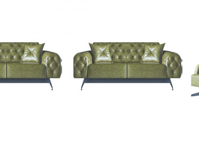 Bankstel Chesterfield 3-zits 2-zits Leer Hout Fauteuil Groen Klassiek