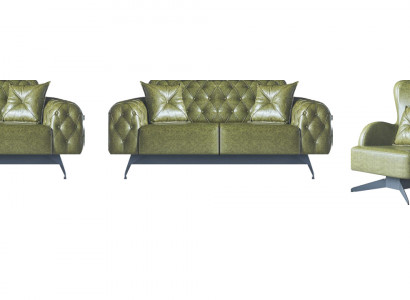 Sofa-Set Kussen Kussen 2-Zitter Leren Fauteuil Groen Zitmeubel Chesterfield