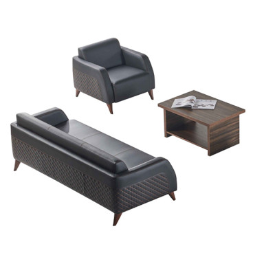 Sofa-set lederen bank zwart 3-zits fauteuil bruin salontafel modern leer