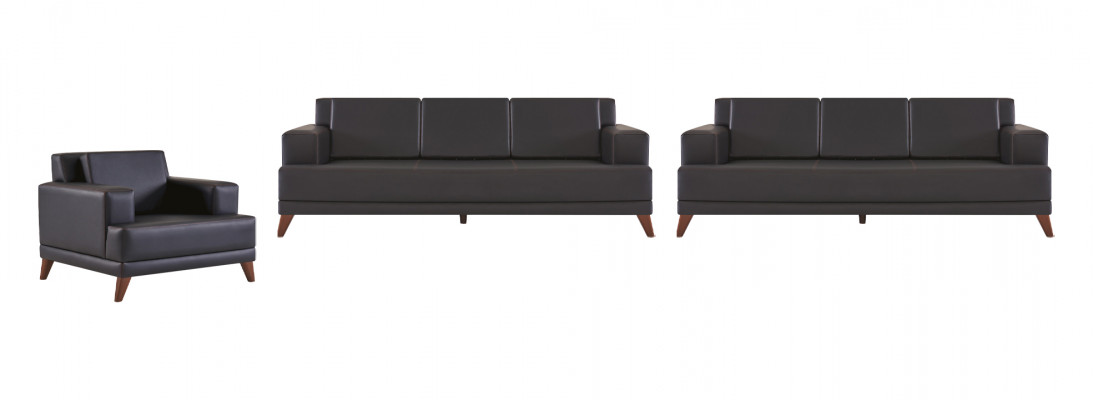 Sofasets 3-zitsbanken Fauteuils Zwart Leren banken Modern Leer Hout