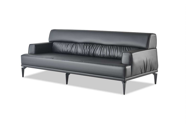 Sofa-set Modern 3-zits 2-zits Zwart Banken Leer Roestvrij staal Hout