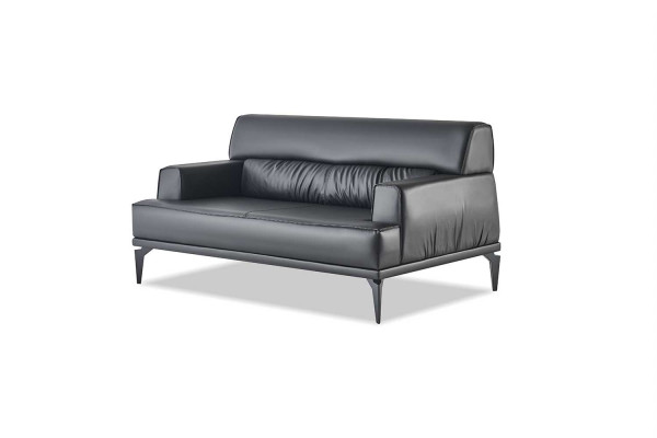 Sofa-set Modern 3-zits 2-zits Zwart Banken Leer Roestvrij staal Hout