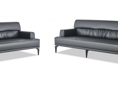 Sofa-set Modern 3-zits 2-zits Zwart Banken Leer Roestvrij staal Hout