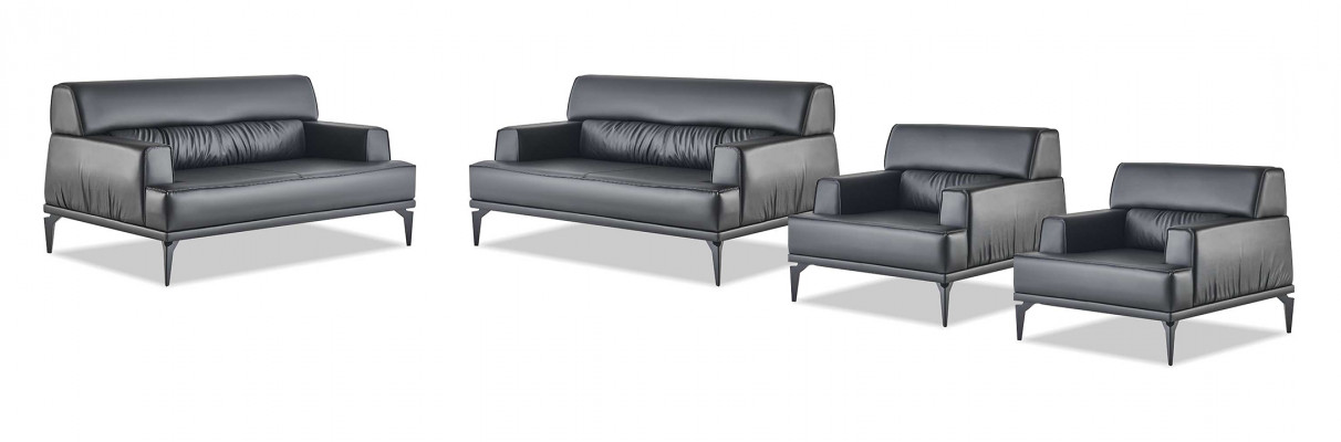 Sofa-Set Compleet Zwart Fauteuil 2-Zits Leren Banken Moderne Zitmeubelen