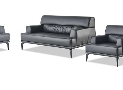 Sofa-Set Compleet Zwart Fauteuil 2-Zits Leren Banken Moderne Zitmeubelen