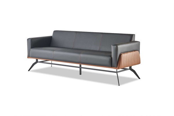 Sofa-set zwart bruin 3-zits compleet lederen banken modern roestvrij staal