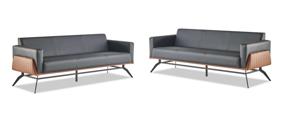 Sofa-set zwart bruin 3-zits compleet lederen banken modern roestvrij staal