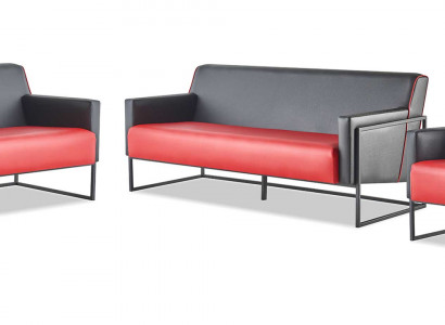 Bankstel 3-zitter 2-zitter Fauteuil Zwart Rood Modern Leer Lederen banken