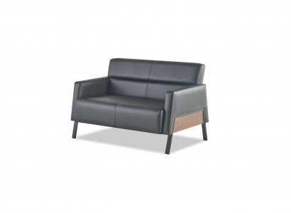 Sofa zwart 2-zits lederen sofa moderne bank leer roestvrij staal tweezits