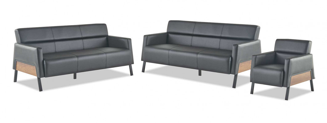 Banken 3-zits fauteuil zwart modern zitmeubel sofa-set lederen banken hout