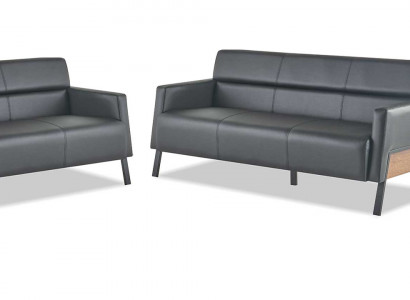 Banken 3-zits fauteuil zwart modern zitmeubel sofa-set lederen banken hout