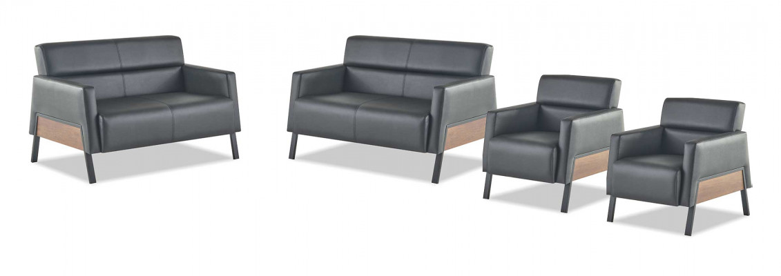 Zitmeubel Leren Set Leren Sofa 2-Zits Fauteuil Modern Zwart RVS