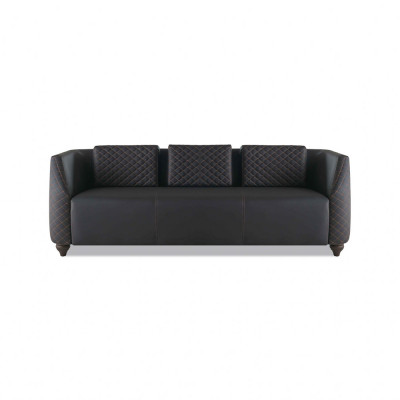 Sofa-set 3-zitsbank fauteuil salontafel zwart bruin leer bekleding hout