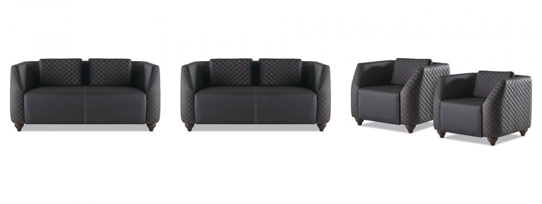 Sofa-set Lederen sofa's 2-zits 2x fauteuil Zwart Zitmeubilair Modern Leunstoel