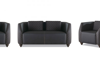 Sofa-set Lederen sofa's 2-zits 2x fauteuil Zwart Zitmeubilair Modern Leunstoel