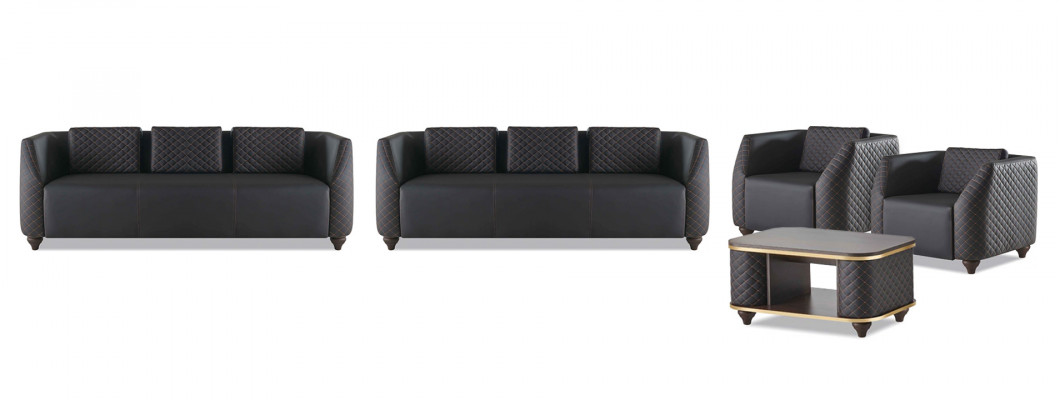 Zitmeubel 3-zits fauteuil salontafel zwart bruin leer lederen sofa set