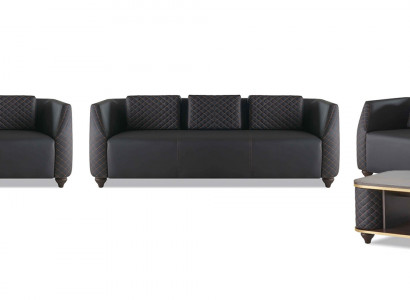 Zitmeubel 3-zits fauteuil salontafel zwart bruin leer lederen sofa set