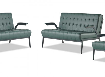 Bankstel 2-zitsbank Fauteuil Groen Roestvrij Staal Modern Leer Chesterfield Hout