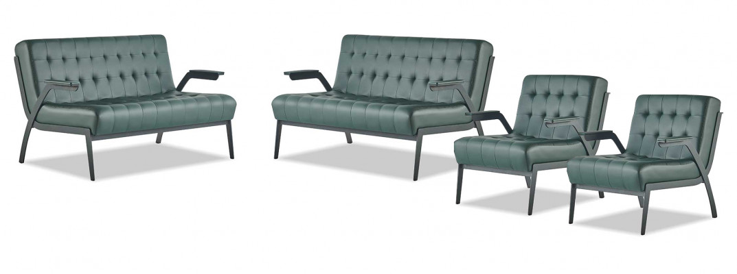 Sofa-set groen effen modern roestvrij staal stijl Chesterfield leer hout