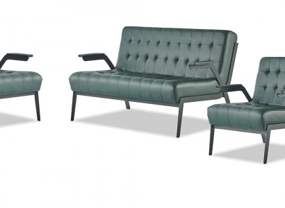 Sofa-set groen effen modern roestvrij staal stijl Chesterfield leer hout