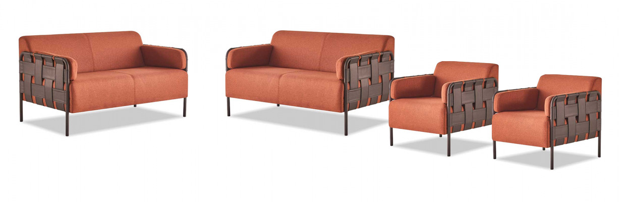 Sofa-Set 2-zitter 2x fauteuils Oranje Modern Textiel Roestvrij staal Sofagarnituren