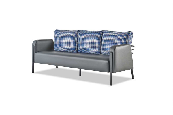 Bankstel Grijs Blauw Lederen Bank 3-Zits Fauteuil Modern 1-Zits Leer Textiel