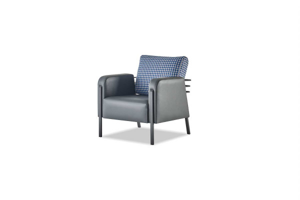 Bankstel Grijs Blauw Lederen Bank 3-Zits Fauteuil Modern 1-Zits Leer Textiel