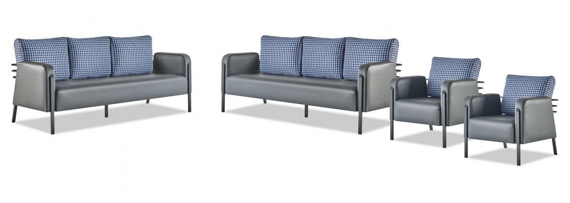 Bankstellen Kussens Roestvrij staal Ledersofa Set 3-zits Fauteuil Grijs Blauw Textiel