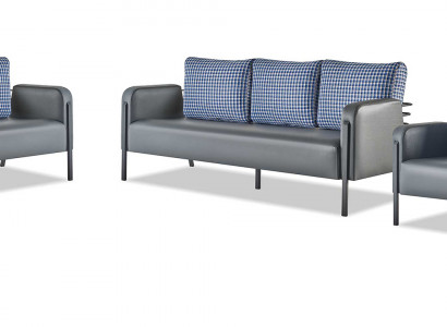 Bankstellen Kussens Roestvrij staal Ledersofa Set 3-zits Fauteuil Grijs Blauw Textiel