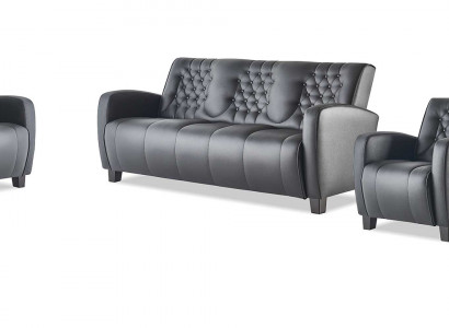 Bankstellen Schwaz Compleet-Set 3-zitter 2-zitter Fauteuil Leder Knopen Sofa