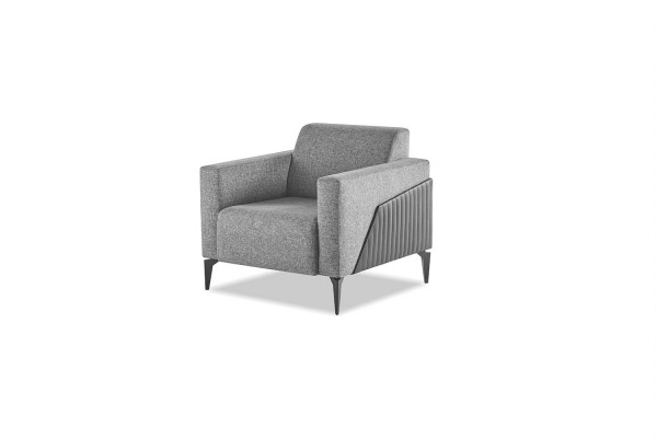 Zitmeubel Compleet Modern Set 3-Zitsbank Fauteuil Grijs Textiel RVS Leder