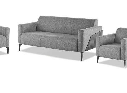 Sofaset 3-zitsbank 2-zitsbank Fauteuil Grijs Textiel Roestvrij Staal Hout Modern