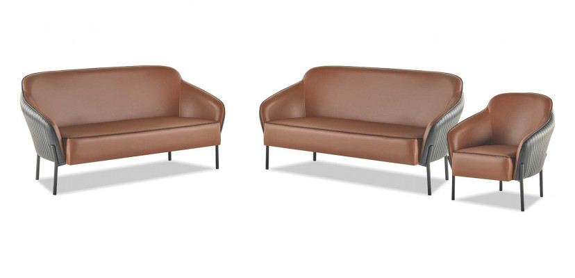 Sofa set van leer roestvrij staal set 2-zits fauteuil bruin zwart lederen banken