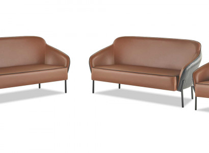 Sofa set van leer roestvrij staal set 2-zits fauteuil bruin zwart lederen banken