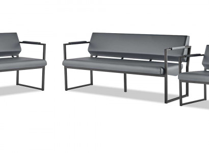 Sofagarnituur Zwart Modern Leren Bankstel Sofa-Set 3-zits Fauteuil Roestvrij Staal