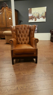 Chesterfield oorfauteuil fauteuil stoffering televisie kantoor bank 100% echt leer