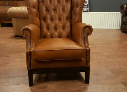 Chesterfield oorfauteuil fauteuil stoffering televisie kantoor bank 100% echt leer